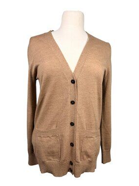 J.Crew Eden Cardigan Womens M 100% Merino Wool Camel Brown Long Sweater FA11